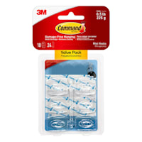 Command Mini Clear Hooks with Clear Strips 18-Hooks, 24-Strips/Pack