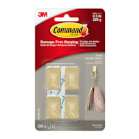 Command Small Metallic Hooks, 4-Hooks, 5-Strips, Brass Color