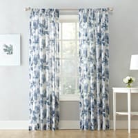 Sheena Indigo Floral Print Rod Pocket Sheer Curtain Panel, 84"