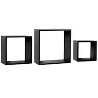 3-Piece Black Wooden Cube Wall Shelf Set