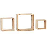 3-Piece Natural Wooden Cube Wall Shelf Set