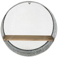 Round Metal & Wood Galvanized Wall Shelf, 20"
