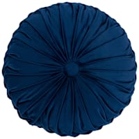 Holan Navy Pleated Velvet Round Throw Pillow, 16"