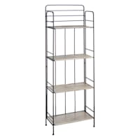 4-Tier Black Metal Baker Rack with Folding Wooden Top Shelves