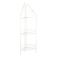 White Scrolled Metal Folding Corner Shelf Rack, 51.5"