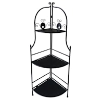 Black Metal Corner Rack with Folding Wooden Shelves, 48"