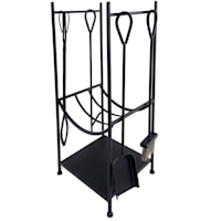 Dark Brown Brushed Metal Log Holder & Fireplace Tool Set