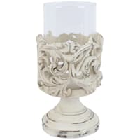 White Carved Candle Holder, 9"