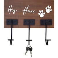 His, Hers, Pawprint Wooden Wall Sign with Hooks, 7X9