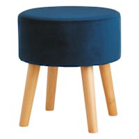 Emmy Stool with Wooden Legs, Navy Blue Velvet