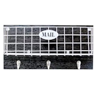 3-Hook Metal & Wood Wire Mail Basket, 14x7