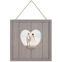 Grey Slatted with Heart Opening Hanging Wall Frame, 5"
