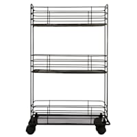3-Tier Slim Metal Mesh Rolling Storage Cart, Black