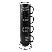 Set of 4 Stacked Get the Message Black Mugs, 14oz