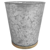 Light Grey Galvanized Metal with Wooden Accent Wastebasket, 10"