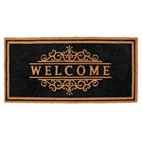 Black Welcome Scroll Coir Mat, 22x47