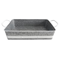 Galvanized Metal Rectangle Tray with Handles, 17.5x8.5