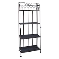 Brown Decorative Arch Metal Rack with Folding Wood Top Shelves, 61"