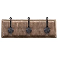 3-Hook Brown Wood & Metal Rustic Wall Hooks, 5x15