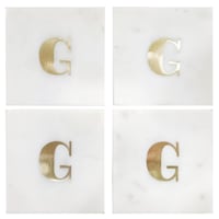 Set of 4 Marble & Brass Monogram Coasters, G