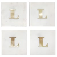 Set of 4 Marble & Brass Monogram Coasters, L