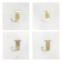 Set of 4 Marble & Brass Monogram Coasters, J