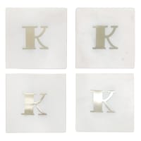 Set of 4 Marble & Brass Monogram Coasters, K