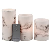 Crosby St Set of 3 Marbled Wax LED Pillar Candles, 3x4/3x5/3x6