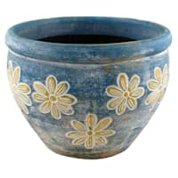 Blue & Yellow Pansies Clay Outdoor Planter, Medium