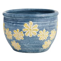 Blue & Yellow Pansies Clay Outdoor Planter, Large