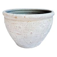 White Chamomile Textured Outdoor Clay Planter, Large