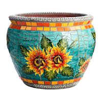 Sunflower Mosaic Tile Ceramic Outdoor Planter, Extra Large