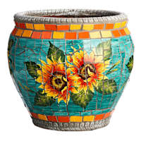 Sunflower Mosaic Tile Ceramic Outdoor Planter, Large
