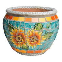 Sunflower Mosaic Tile Ceramic Outdoor Planter, Small