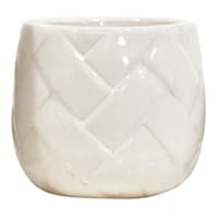 Indoor White Glazed Weave Textured Ceramic Pot, Medium