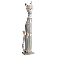 Oversized Whitewashed Embellished Cat Decor, 39"