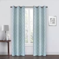 2-Pack Geo Aqua Embroidered Blackout Grommet Curtain Panels, 84"
