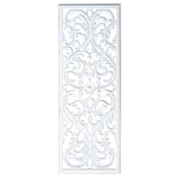 White Hand Carved Wooden Panel Baroque Wall Decor, 18x48