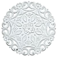 Hand Carved White Wooden Ornate Panel Wall Decor, 16"
