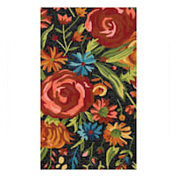 (E255) Santa Monica Black Floral Indoor & Outdoor Accent Rug, 3x5
