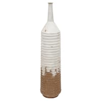 White & Tan Ribbed Metal Vase, 22"