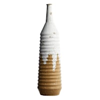 White & Tan Ribbed Metal Vase, 16"