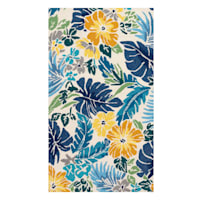 (E264) Santa Monica Blue Floral Indoor & Outdoor Accent Rug, 3x5