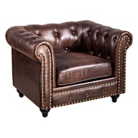 Providence Chesterfield Tufted Brown Faux Leather Rolled Accent Chair