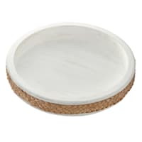 Whitewashed Round Wooden Decorative Tray, 13"