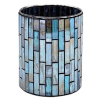 Blue Mosaic Glass Candle Holder, 6"