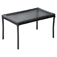 Tempered Glass Top Patio Wicker Coffee Table, Black