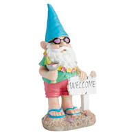 Welcome Sign Beach Gnome Outdoor Garden Statue, 16"