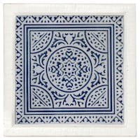 Wood Framed Blue & White Embossed Metal Medallion Wall Decor, 11.5"