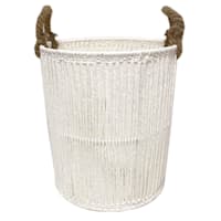 White Round Paper String Storage Basket, Medium